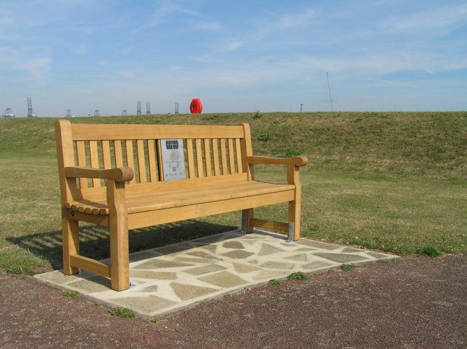 Photograph of listening bench installed on St Helen's Green, Harwich