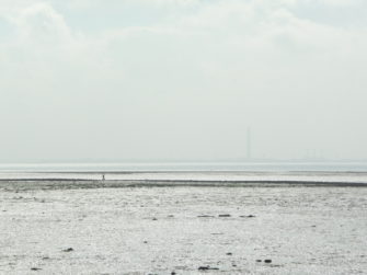 Grain chimney viewed from Canvey Leigh Beck, minutes before its demolition | Stuart Bowditch